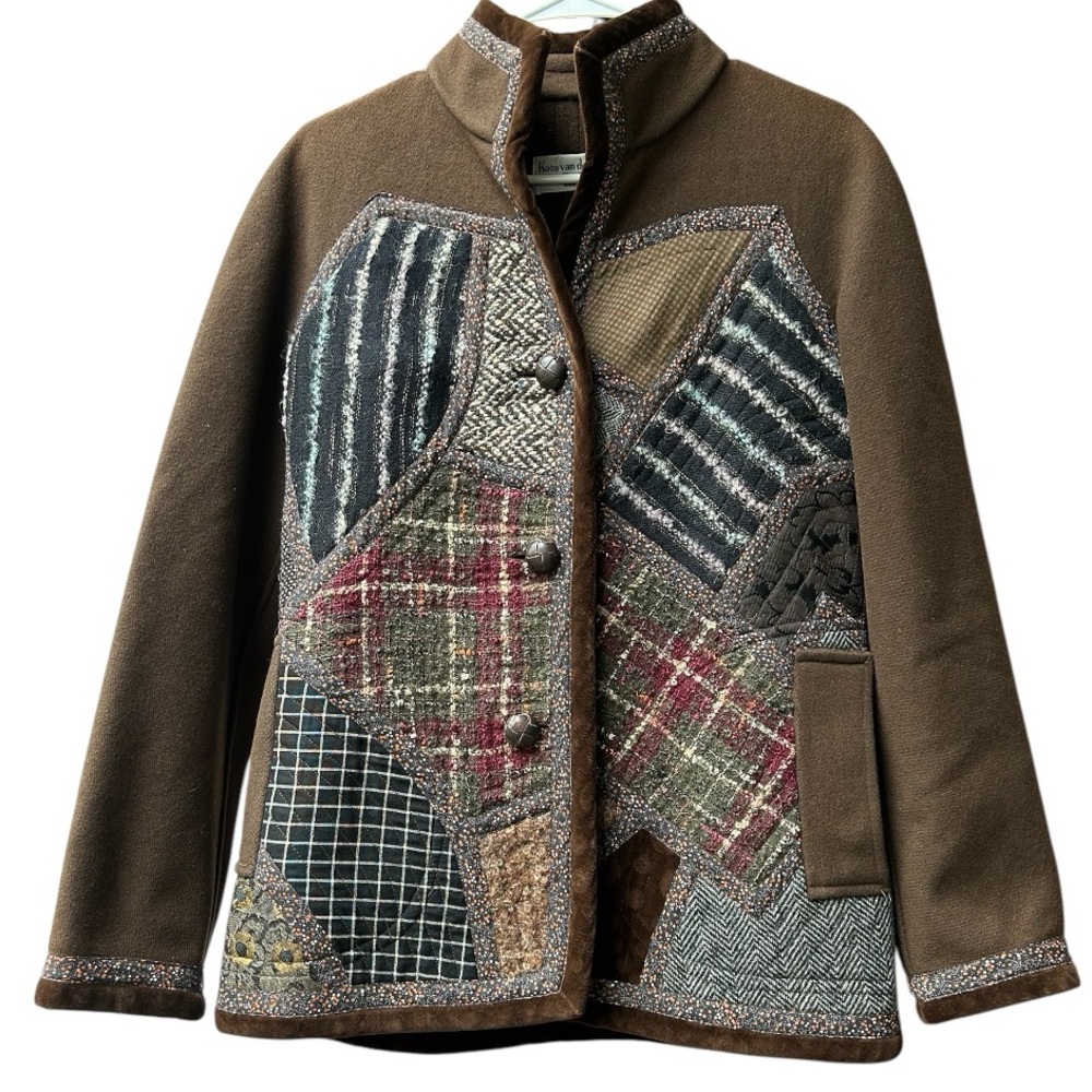 Koos Van Den Akker Vintage Patchwork  Coat Wool Sz 10 Brown Floral Boho 70’s